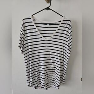 Black and White Striped V-Neck Top